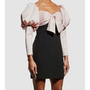 NWT $598 Ronny Kobo Women's Black/Pink Corin Ruched-Satin Combo Mini Dress Sz 8
